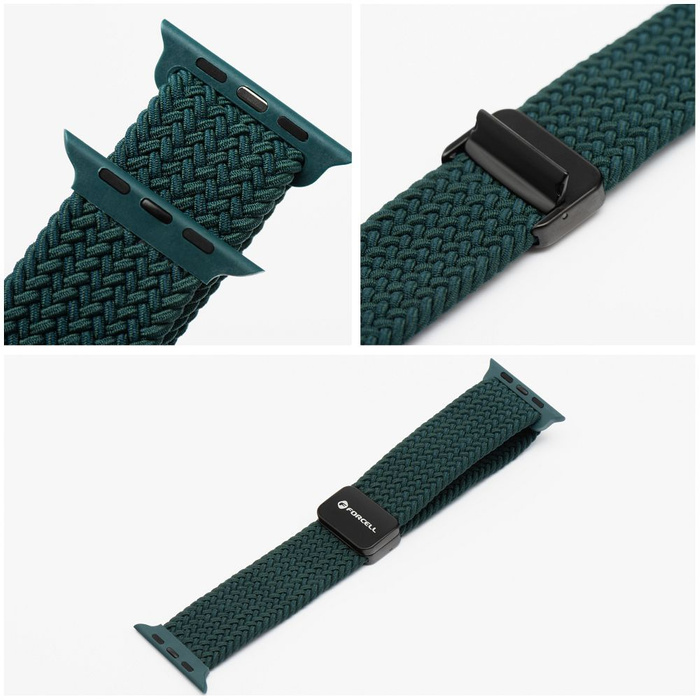 FORCELL F-DESIGN FA02 pasek magnetyczny nylonowy do APPLE Watch 42 / 44 / 45 / 49 mm ciemny zielony