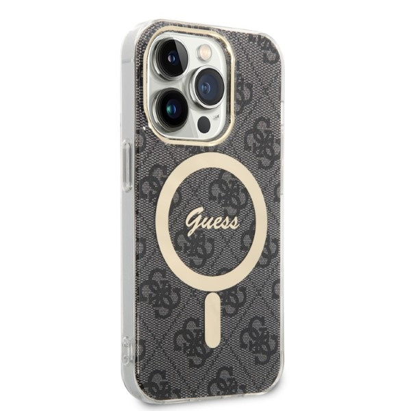 Zestaw Etui Guess Case+ Charger iPhone 14 Pro 6,1" czarny/black hard case 4G Print MagSafe