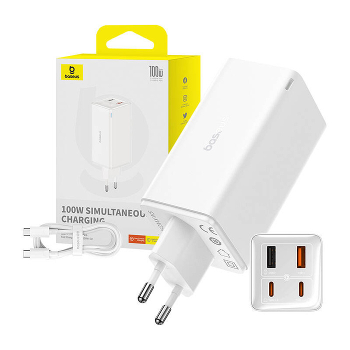 Ładowarka sieciowa Baseus GaN6 Pro 2xUSB-C + 2xUSB, 100W (biała)