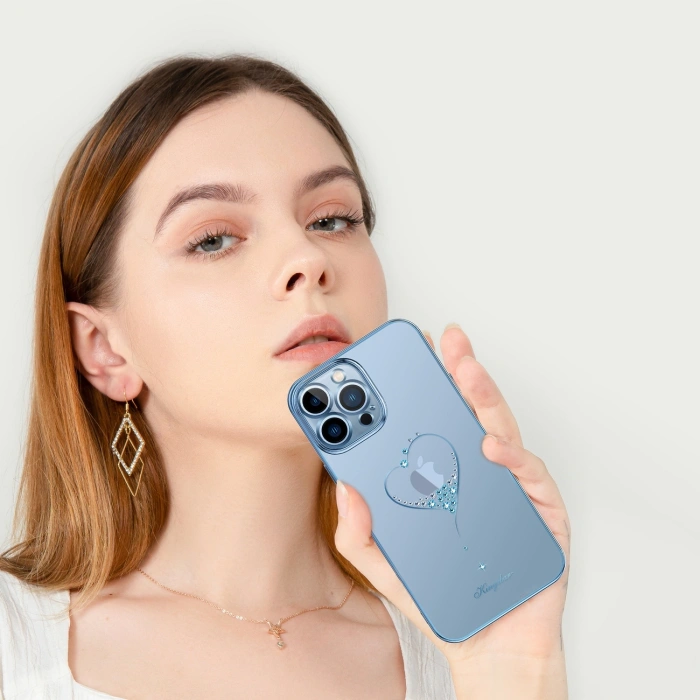 Kingxbar Wish Series etui ozdobione oryginalnymi Kryształami Swarovskiego iPhone 13 niebieski