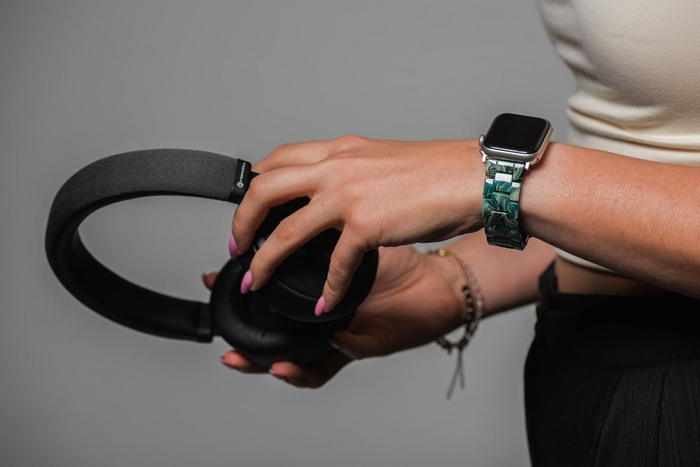 FORCELL F-DESIGN FA04 pasek żywiczny marmurkowy do APPLE Watch 42 / 44 / 45 / 49 mm zielony