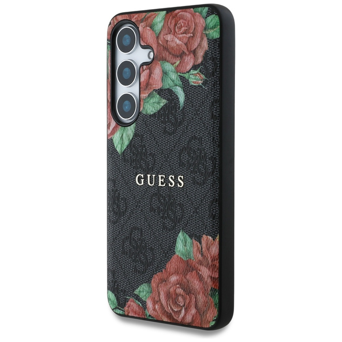 Etui Guess Leather 4G Flowers Print       Metal Classic Logo MagSafe Samsung Galaxy S25 czarny