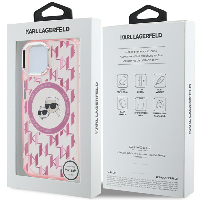Karl Lagerfeld KLHMP15SHMCKMHP iPhone 15 6.1" różowy/pink IML Monogram Karl&Choupette Head MagSafe
