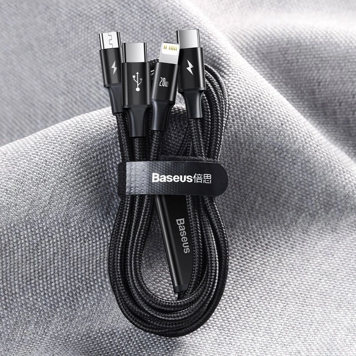 Kabel Baseus Rapid Series 3w1 USB-C - USB-C / Lightning / micro USB 20W PD 1.5m - zielony