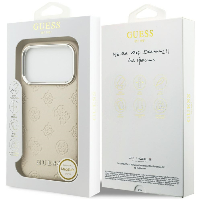Etui Guess Peony Hot Stamp Script        MagSafe do iPhone 17 Pro beżowy