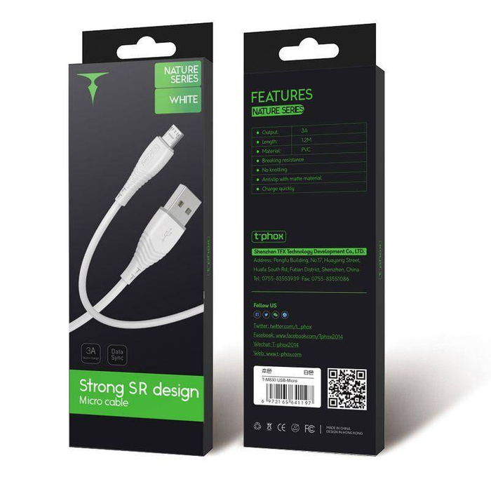 KABEL T-PHOX NATURE MICRO USB WHITE 1.2M 3A