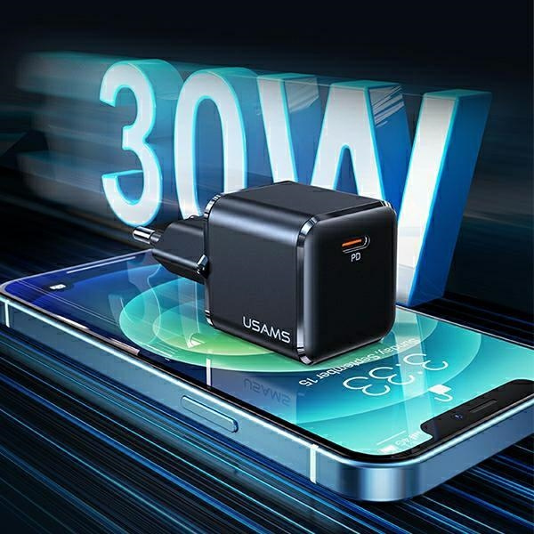 Ładowarka USAMS USB-C Lightning 30W PD3.0 +QC3.0 Fast Charging +kabel U63 USB-C/Lightning czarny