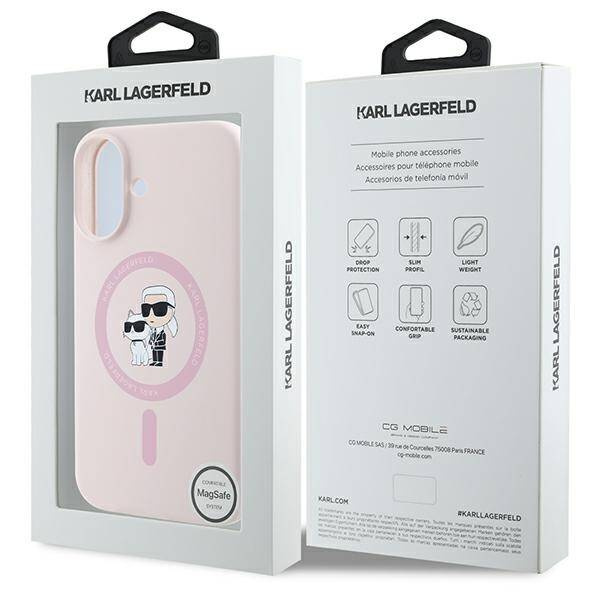 Etui Karl Lagerfeld iPhone 16 różowy/pink HC MagSafe Silicone KC Heads Ring