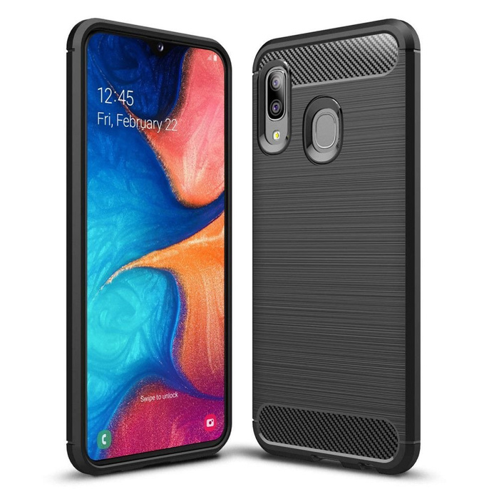 Etui Samsung Galaxy A20 Carbon Silikon Pokrowiec + Szkło
