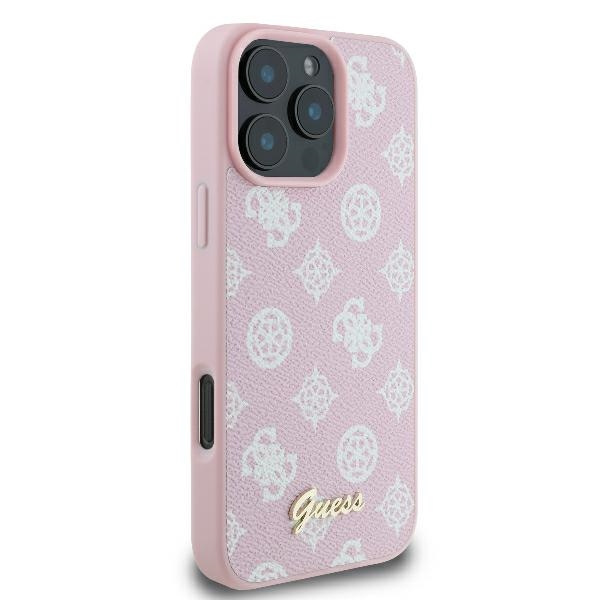 Etui Guess iPhone 16 Pro 6.3" różowy/pink hardcase Peony Script Logo MagSafe