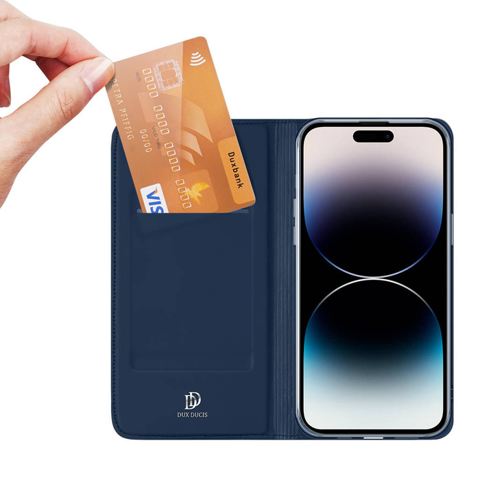 Etui do iPhone 15 Pro pokrowiec z klapką i portfelem Dux Ducis Skin Pro - niebieski Case