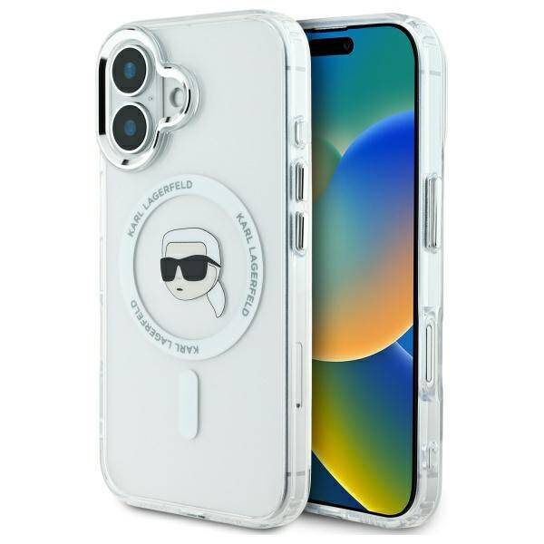 Etui Karl Lagerfeld iPhone 16 Plus 6.7" biały/white hardcase IML Metal Karl Head MagSafe