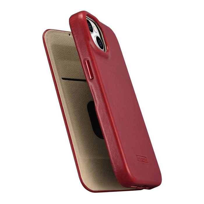 iCarer CE Oil Wax Premium Leather Folio Case skórzane etui iPhone 14 Plus z klapką magnetyczne MagSafe czerwony (AKI14220707-RD)