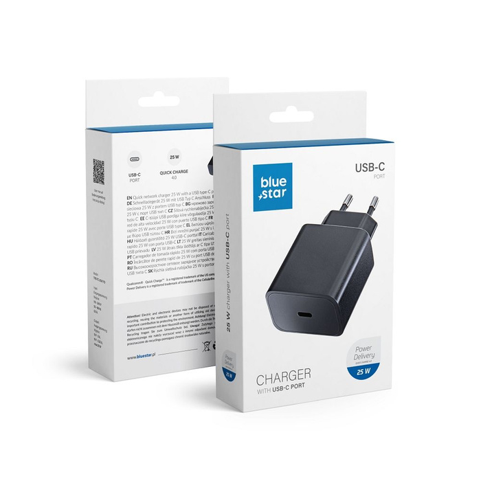 Ładowarka sieciowa do telefonu Blue Star USB C QC4.0 PD 3A 25W TFB-TC-25WPD czarna