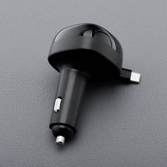 Ładowarka samochodowa Forcell F-Energy Alu USB C + USB A + zwijany kabel USB C PD QC4.0 SFC2.0 3A 75W czarna