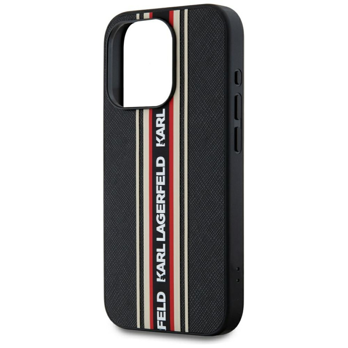 Etui Karl Lagerfeld Saffiano Athleisure  Stripes Cord do iPhone 15 Pro czarno-czerwony