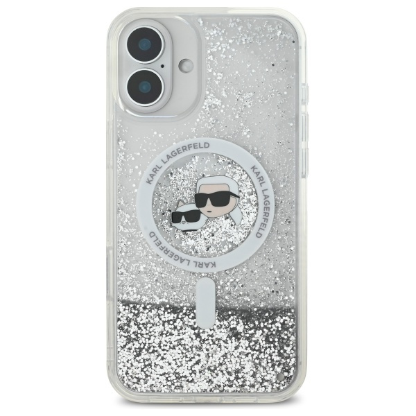 Etui Karl Lagerfeld iPhone 16 Plus 6.7" hardcase transparent Liquid Glitter Karl&Choupette Head Magsafe