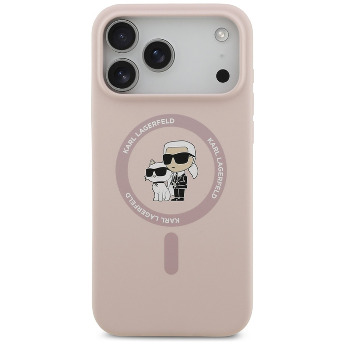 Etui Karl Lagerfeld Silicone             Karl&Choupette Ring MagSafe do iPhone 17 Pro Max różowy