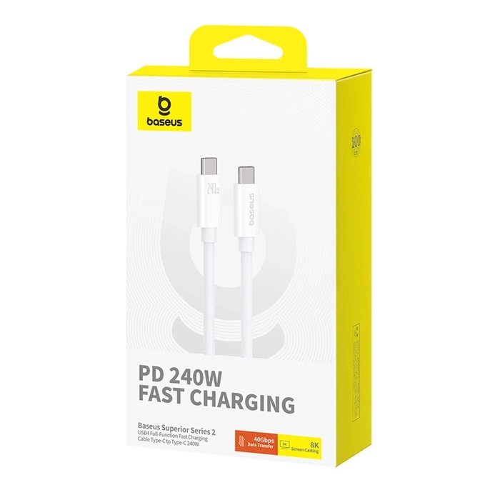 Kabel Baseus CB000068 USB-C - USB-C 240W PD 8K 60Hz 1m - biały