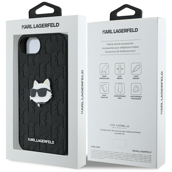 Etui Karl Lagerfeld Monogram Choupette   Head Pin do iPhone 16e czarny