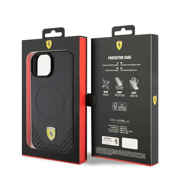 Etui Ferrari FEHMP15SPTEK iPhone 15 6.1" czarny/black hardcase Carbon Metal Logo MagSafe Case