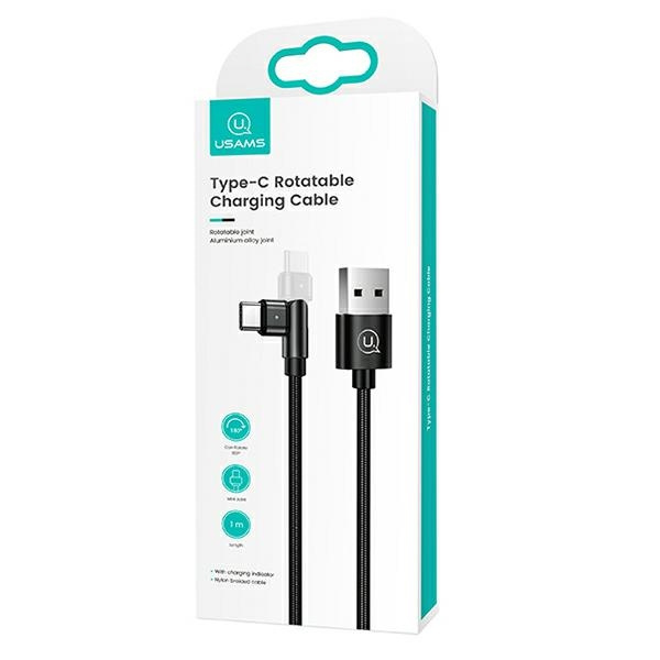 Kabel Pleciony USAMS USB USB-C U60 Obrotowy 2A 1m Czarny