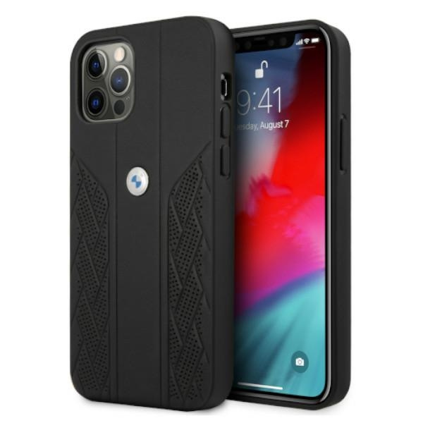 Etui BMW Apple iPhone 12 12 Pro Leather Curve Perforate Czarny Hardcase