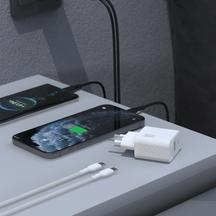 Ładowarka sieciowa Dudao A27MaxCEU PD QC 35W USB-A USB-C z kablem USB-C - biała