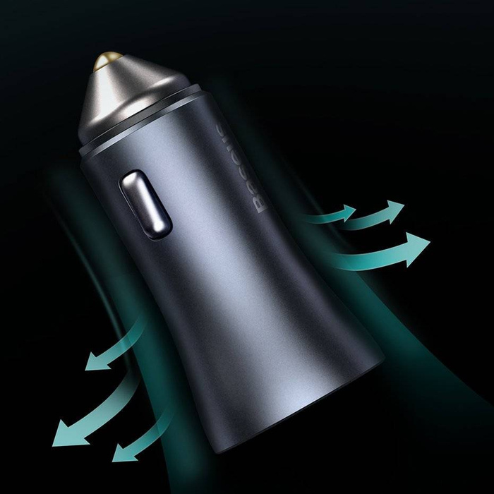 [PO ZWROCIE] Baseus Golden Contactor Pro szybka ładowarka samochodowa 2x USB 40 W Quick Charge SCP FCP AFC + kabel USB - USB Typ C szary (TZCCJD-A0G)