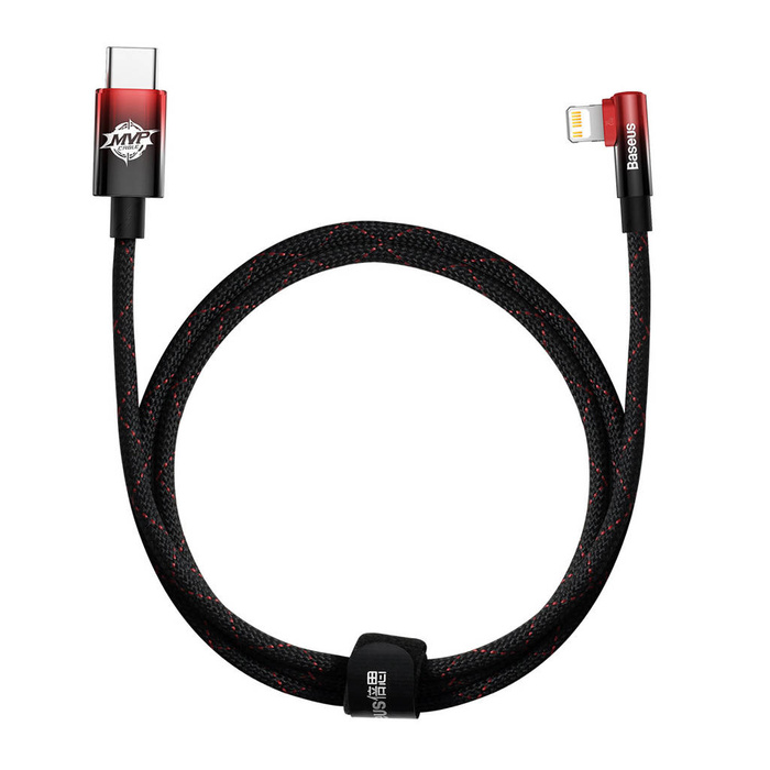 Baseus MVP 2 Elbow kątowy kabel przewód Power Delivery z bocznym wtykiem USB Typ C / Lightning 1m 20W czerwony (CAVP000220)