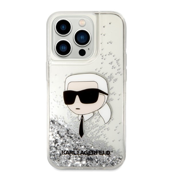 Etui KARL LAGERFELD Apple iPhone 14 Pro Max Glitter Karl Head Srebrny Hardcase