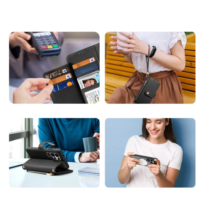 Etui skórzane Dux Ducis Lawa na Samsung Galaxy S25 Ultra z odłączanym portfelem magnetycznym - czarne