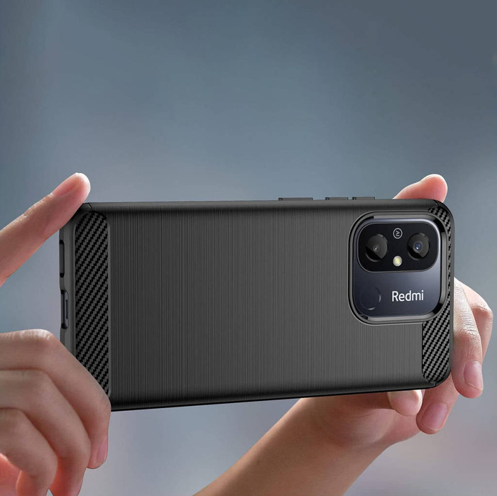 Etui Carbon Case etui do Xiaomi Redmi 11A / Poco C55 / Redmi 12C elastyczny silikonowy karbonowy pokrowiec czarne Case