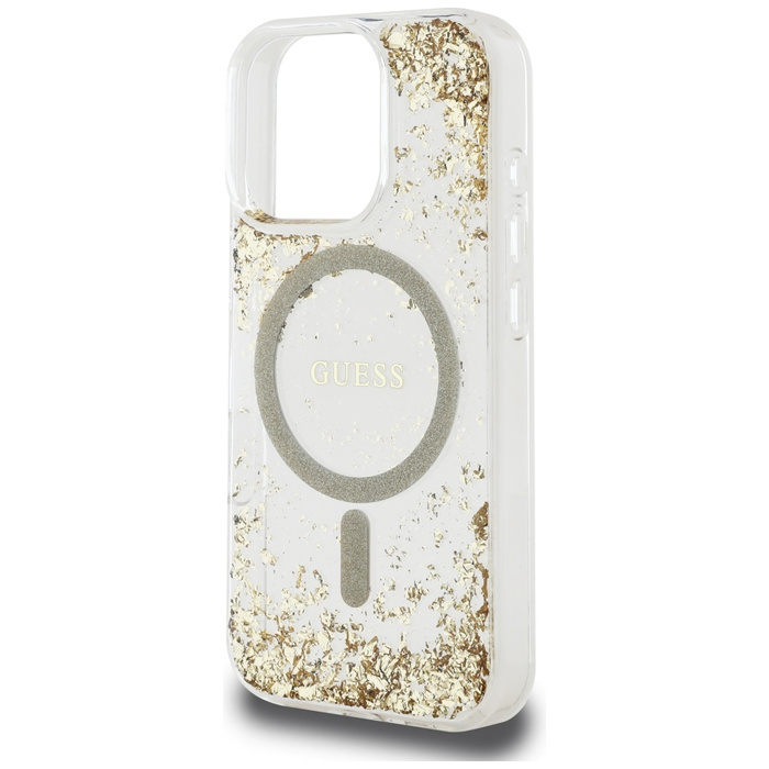 Etui Guess HC Resin Bottom Glitter do     iPhone 16 Pro Max MagSafe złoty