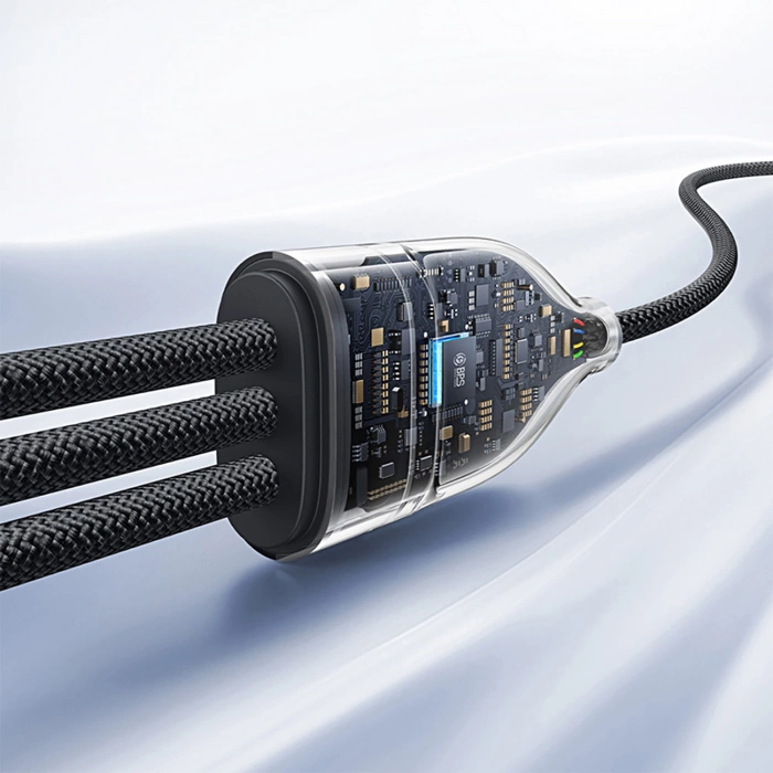 Kabel 3w1 Baseus Flash Series 3 100W USB-C - USB-C+USB-C+Lightning 1,5m + 3 x 0,25 m - czarny