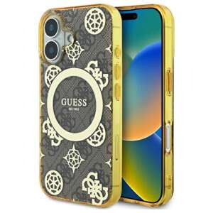 Etui Guess iPhone 16 6.1" brązowy/brown hardcase IML Peony On 4G Background MagSafe
