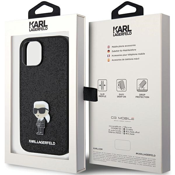 Etui Karl Lagerfeld KLHCP15SGKNPSK iPhone 15 6.1" czarny/black hardcase Fixed Glitter Ikonik Logo Metal Pin
