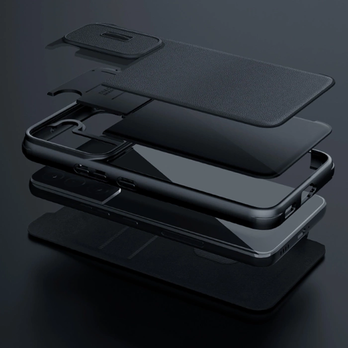 Nillkin Qin Cloth Pro Case etui Samsung Galaxy S23+ pokrowiec z klapką osłona na aparat niebieskie