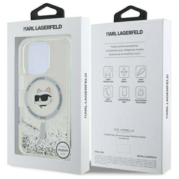 Etui Karl Lagerfeld iPhone 16 Pro 6.3" hardcase transparent Liquid Glitter Choupette Head Magsafe