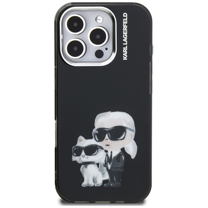 Etui Karl Lagerfeld IML Aquarelle Karl   & Choupette & Logo do iPhone 16 Pro czarny