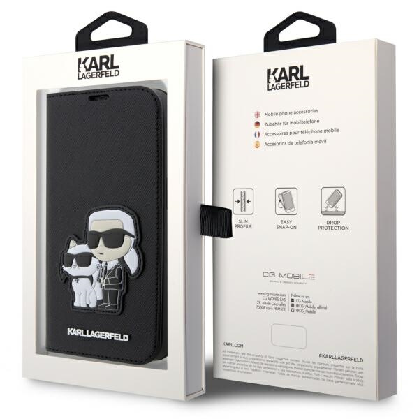 Etui Karl Lagerfeld KLBKP14XSANKCPK iPhone 14 Pro Max 6.7" bookcase czarny/black Saffiano Karl & Choupette Case