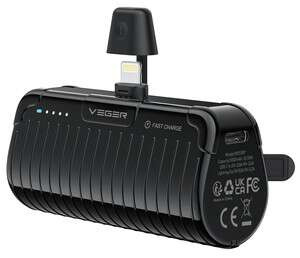 Powerbank Veger PlugOn (W0558P) PD QC3.0 2,4A 20W 5000 mAh z wbudowanym złączem Lightning czarny