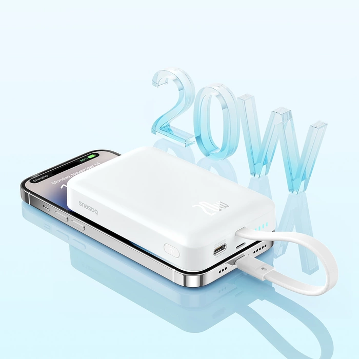 Powerbank Baseus Magnetic Mini MagSafe 10000mAh 20W z wbudowanym kablem Lightning 0.3m Biały