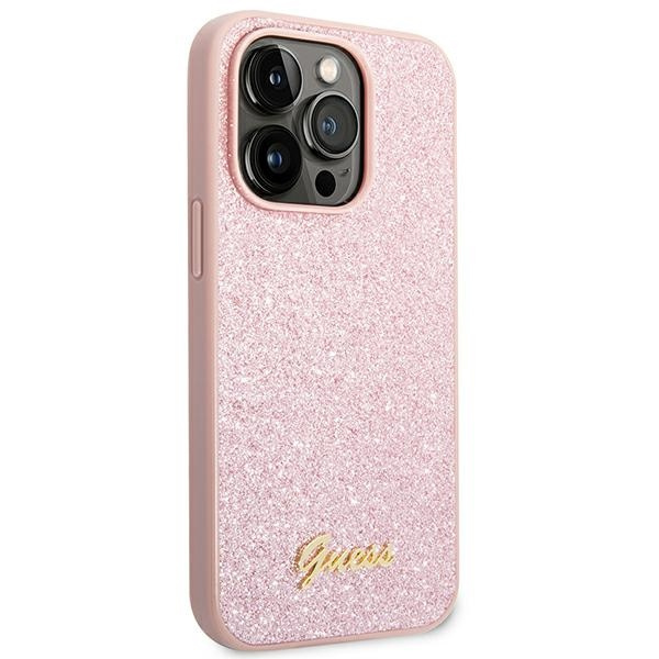 Etui GUESS Apple iPhone 14 Pro Max Glitter Script Różowy Hardcase