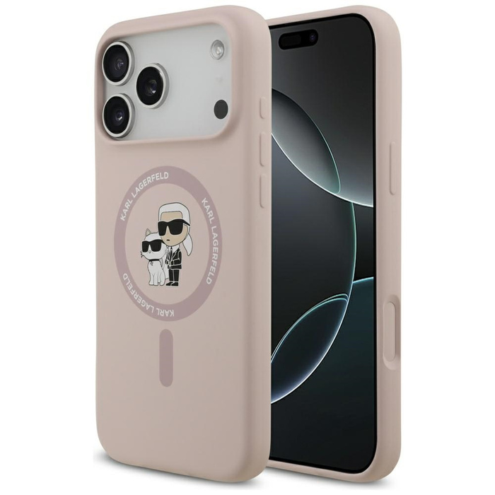 Etui Karl Lagerfeld Silicone             Karl&Choupette Ring MagSafe do iPhone 17 Pro Max różowy