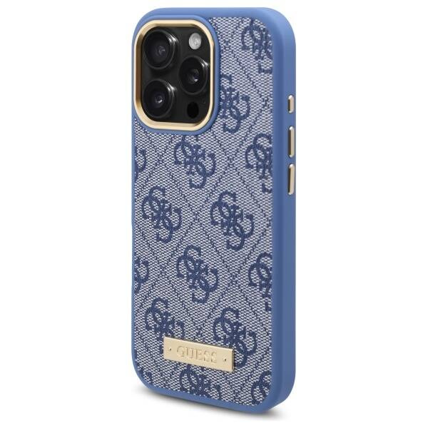 Etui Guess iPhone 16 Pro Max 6.9" niebieski/blue hardcase 4G Logo Plate MagSafe