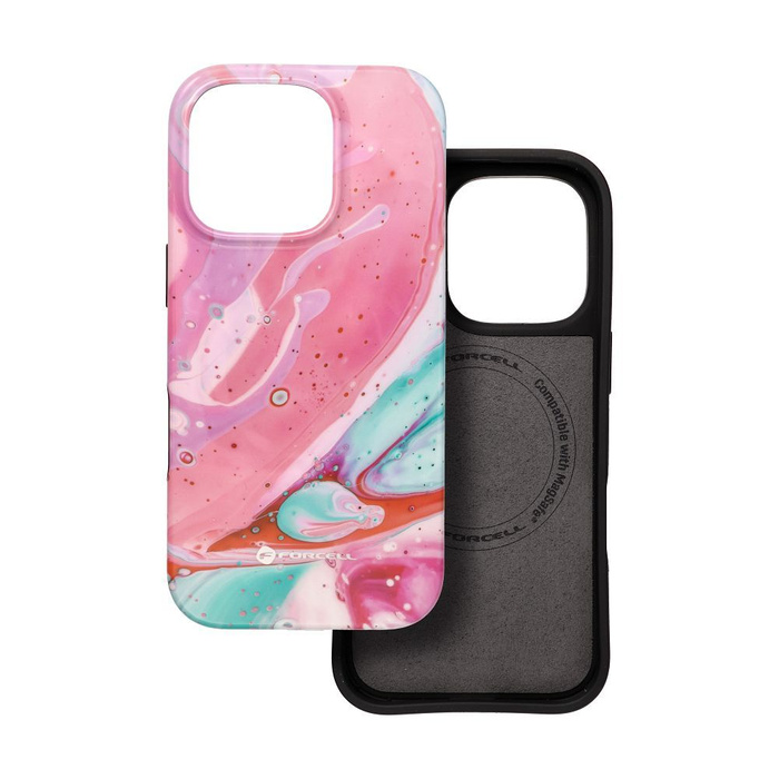 Etui na iPhone 15 PRO Forcell F-Protect Mirage zgodny z MagSafe Military Drop-Test pink marble
