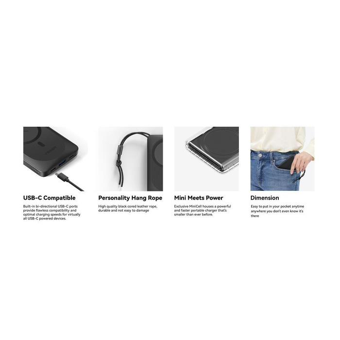 VEGER powerbank 10000 mAh z ładowaniem indukcyjnym kompatybilny z MagSafe PD QC3.0 2A 20W MagOn (VP1151 / W1151) biały