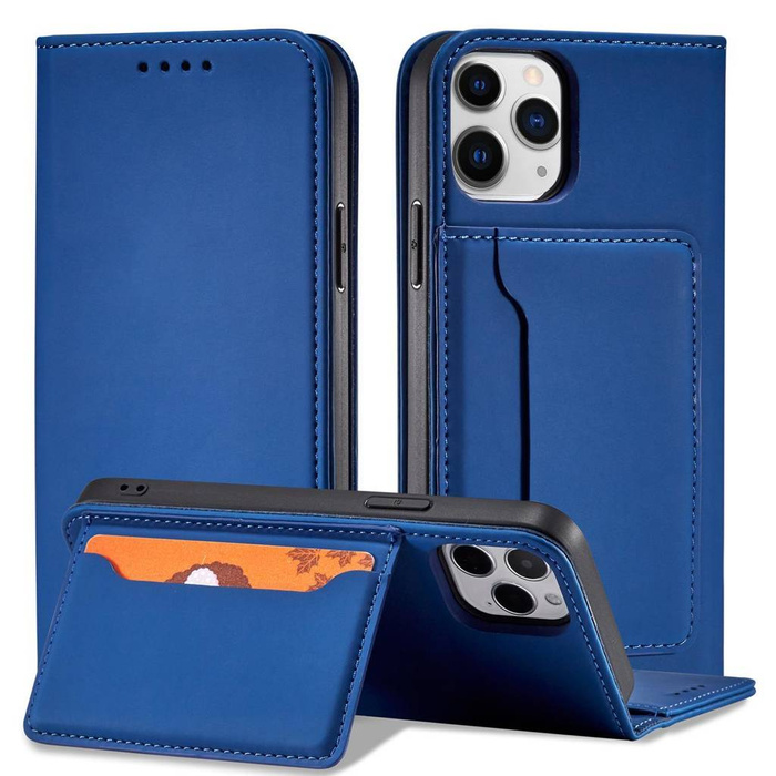 Magnet Card Case etui do iPhone 12 pokrowiec portfel na karty kartę podstawka niebieski