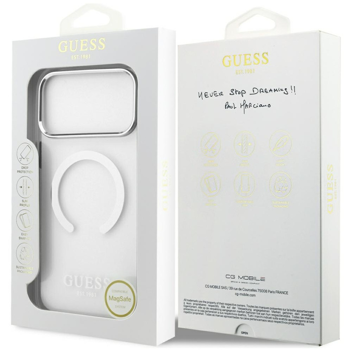 Etui Guess Metal Outline MagSafe do      iPhone 17 Pro Max srebrny